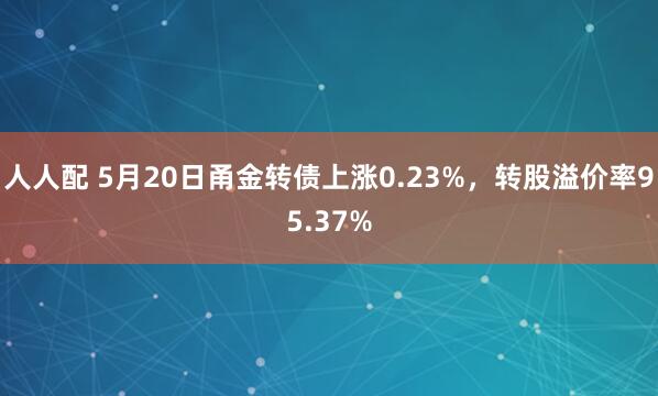 人人配 5月20日甬金转债上涨0.23%，转股溢价率95.37%